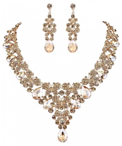 Rhinestone Crystal Enamel Party Butterfly Teardrop Necklace Earrings Set Brown Gold-Tone $12.74 Jewelry Sets