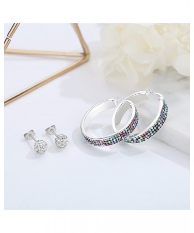 Silver Plated Crystal Hoop Earrings, Circle Hoop Earrings For Women Fashion Jewelry Mix earrings $8.99 Earrings