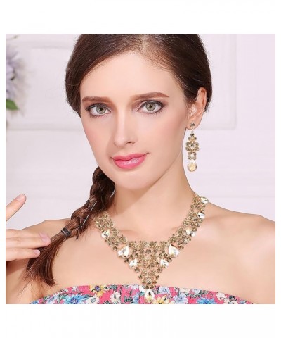 Rhinestone Crystal Enamel Party Butterfly Teardrop Necklace Earrings Set Brown Gold-Tone $12.74 Jewelry Sets