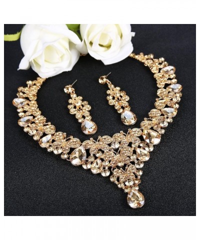 Rhinestone Crystal Enamel Party Butterfly Teardrop Necklace Earrings Set Brown Gold-Tone $12.74 Jewelry Sets