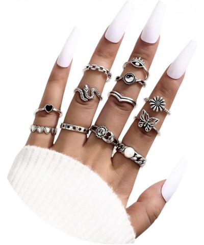 Silver Knuckle Stackable Rings Set for Women Teen Girls, Multiple Stackable Snake Butterfly Heart Flowers Yin Yang Joint Fing...