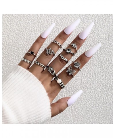 Silver Knuckle Stackable Rings Set for Women Teen Girls, Multiple Stackable Snake Butterfly Heart Flowers Yin Yang Joint Fing...