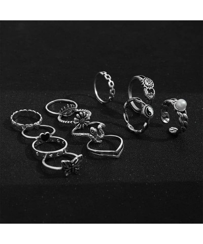 Silver Knuckle Stackable Rings Set for Women Teen Girls, Multiple Stackable Snake Butterfly Heart Flowers Yin Yang Joint Fing...