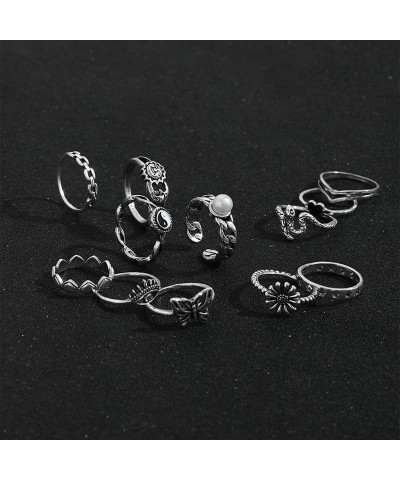 Silver Knuckle Stackable Rings Set for Women Teen Girls, Multiple Stackable Snake Butterfly Heart Flowers Yin Yang Joint Fing...