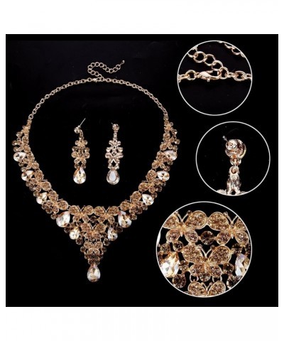 Rhinestone Crystal Enamel Party Butterfly Teardrop Necklace Earrings Set Brown Gold-Tone $12.74 Jewelry Sets