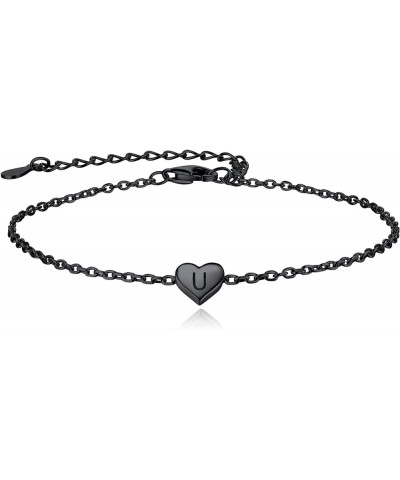 Women 26 Initial Anklet/Bracelet, Black in 925 Sterling Silver-Send Gift Box U bracelet $7.50 Anklets