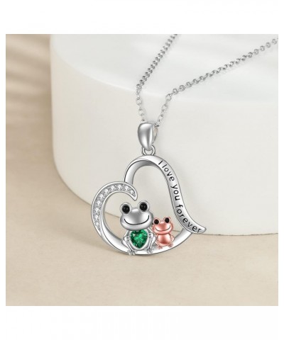 Frog Necklace for Women Sterling Silver Cute Frog Hold Blue/Green Heart Cubic Zirconia Pendant Necklace Jewelry Gifts for Mom...