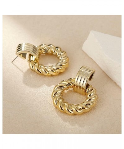 Rectangle Earrings for Women, Acrylic Square Earrings Twisted Geometric Statement Earrings Gold Round $8.39 Earrings