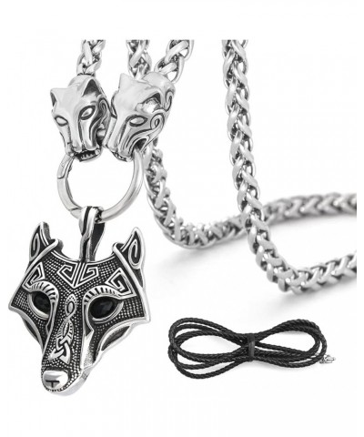 Viking Amulet Pendant with Big Wolf Head Chain Necklace 316L Stainless Steel Norse Scandinavian Necklace Authentic Viking Fen...