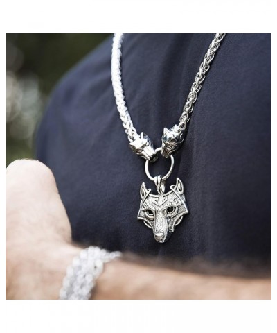 Viking Amulet Pendant with Big Wolf Head Chain Necklace 316L Stainless Steel Norse Scandinavian Necklace Authentic Viking Fen...