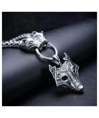 Viking Amulet Pendant with Big Wolf Head Chain Necklace 316L Stainless Steel Norse Scandinavian Necklace Authentic Viking Fen...