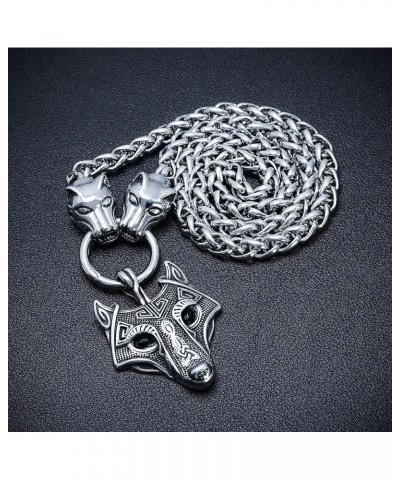 Viking Amulet Pendant with Big Wolf Head Chain Necklace 316L Stainless Steel Norse Scandinavian Necklace Authentic Viking Fen...