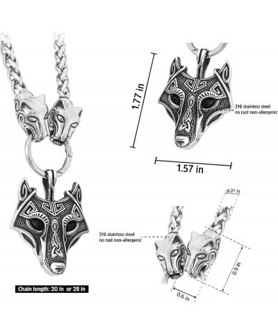 Viking Amulet Pendant with Big Wolf Head Chain Necklace 316L Stainless Steel Norse Scandinavian Necklace Authentic Viking Fen...