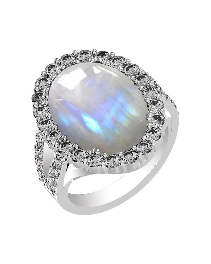 10.15Cts Oval Natural Gemstone Silver Plated Statement Cocktail Ring For Women, Jewelry Gift For Her Mom Wife Moonstone $11.9...