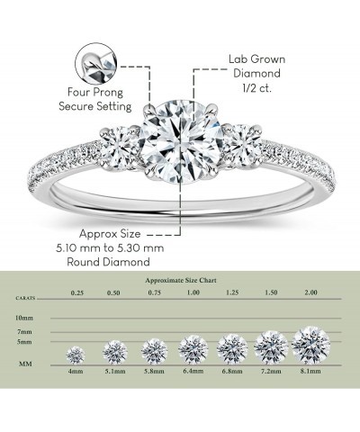 Round Lab Grown White Diamond Classic Three Stone Engagement Ring for Women in 925 Sterling Silver 8 0.50 Carat $93.06 Rings