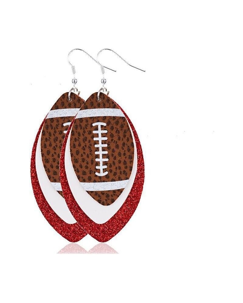 3 Layered Glitter Football Drop Dangle Earrings Faux Leather Teardrop for Women Girls Multilayer Colorful Game Day Sports Lov...