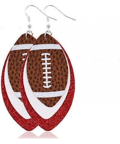 3 Layered Glitter Football Drop Dangle Earrings Faux Leather Teardrop for Women Girls Multilayer Colorful Game Day Sports Lov...