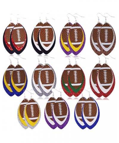 3 Layered Glitter Football Drop Dangle Earrings Faux Leather Teardrop for Women Girls Multilayer Colorful Game Day Sports Lov...