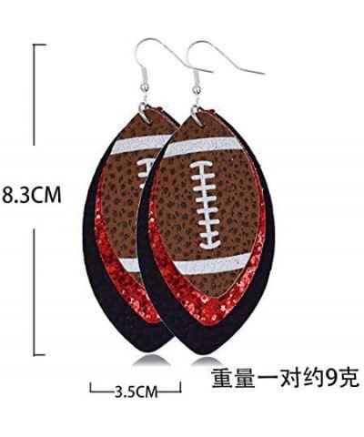 3 Layered Glitter Football Drop Dangle Earrings Faux Leather Teardrop for Women Girls Multilayer Colorful Game Day Sports Lov...