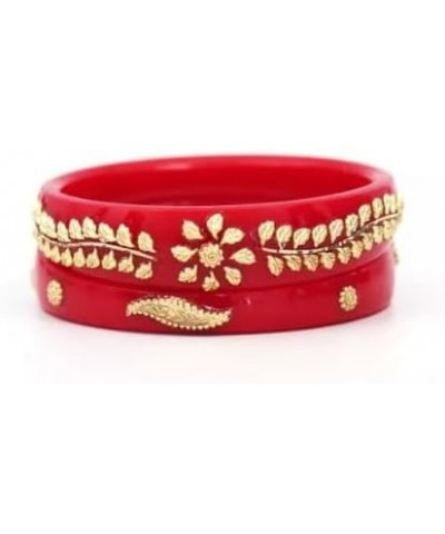 Meenakshi imitation Gold Plated Indian Traditional Red Shakha Pola Bangles Red 2.6 $14.70 Bracelets