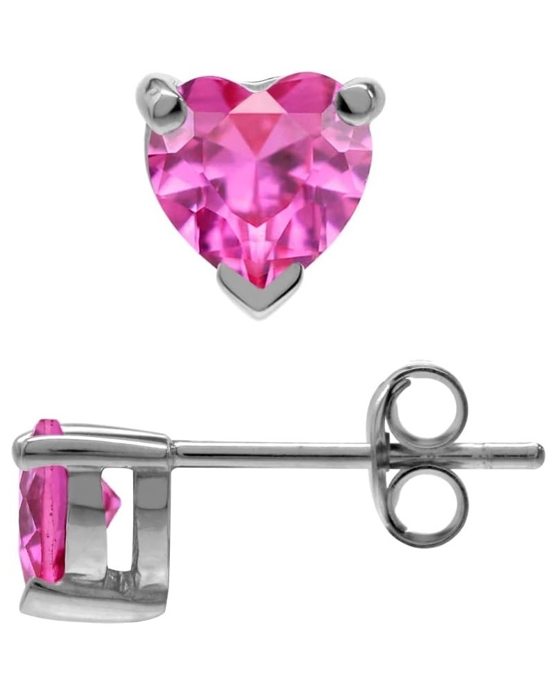 Petite 5mm Heart Shape 925 Sterling Silver Stud Earrings synthetic pink tourmaline $10.00 Earrings