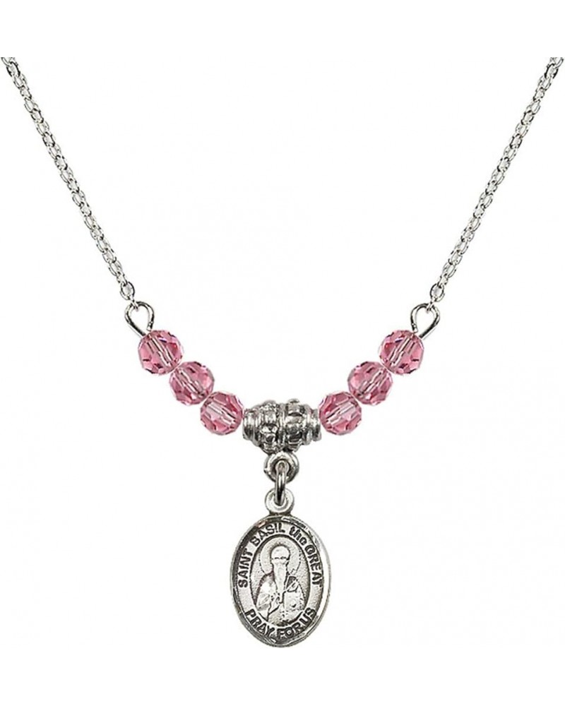 October Birth Month Bead Necklace with Catholic Patron Saint Petite Charm, 18 Inch Saint Basil the Great $44.05 Necklaces