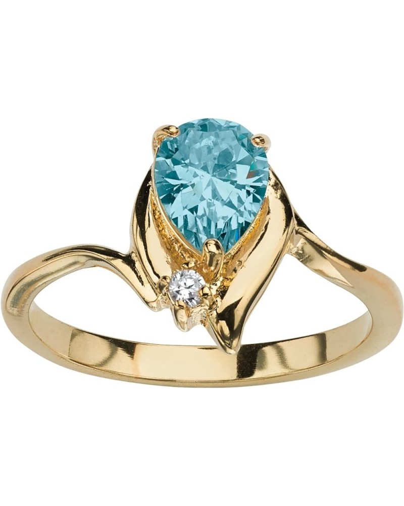 PalmBeach Gold-Plated or Silvertone Pear Cut Simulated Birthstone Ring 12-Sim. Blue-Topaz/14k Gold-Plated $23.19 Rings