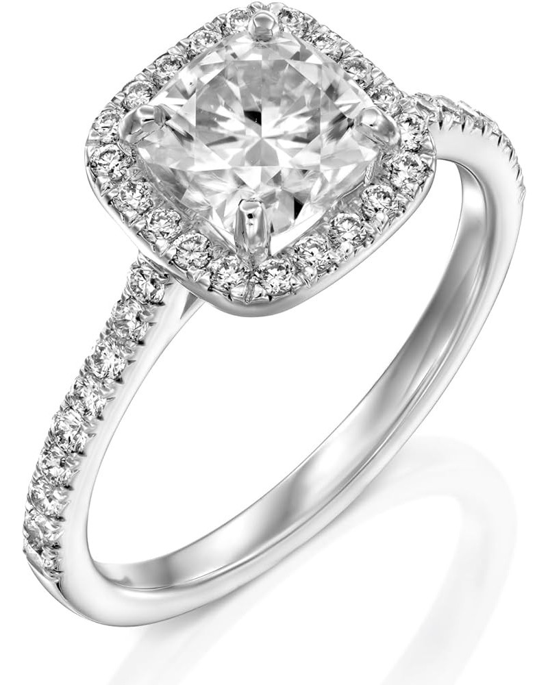 1.50-2.30 Cttw Cushion Cut Lab Grown Diamond and Moissanite Halo Engagement Ring 14k Yellow or White Gold (D-E/VS, D-E/VS) | ...