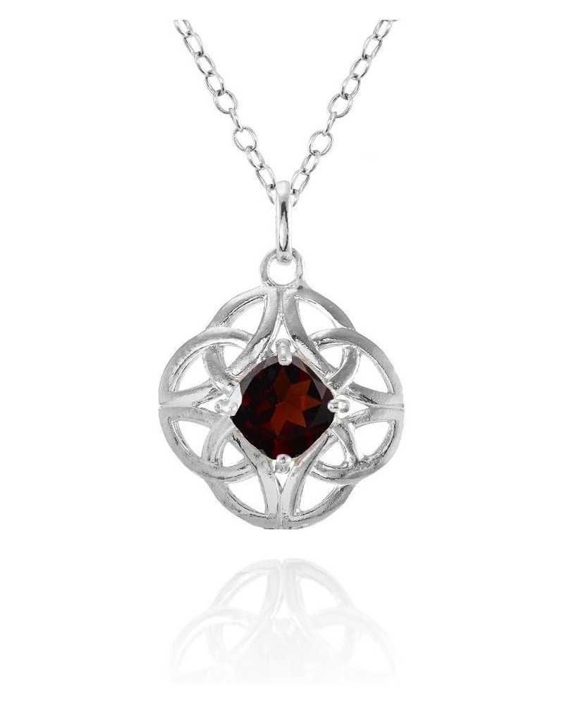 Sterling Silver Gemstone Celtic Filigree Cushion Cut Round Necklace Garnet $18.19 Necklaces