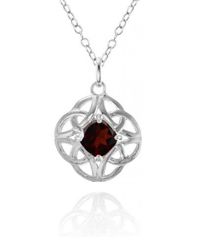 Sterling Silver Gemstone Celtic Filigree Cushion Cut Round Necklace Garnet $18.19 Necklaces