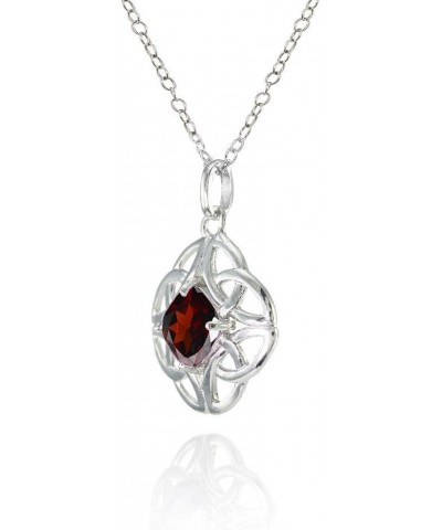 Sterling Silver Gemstone Celtic Filigree Cushion Cut Round Necklace Garnet $18.19 Necklaces