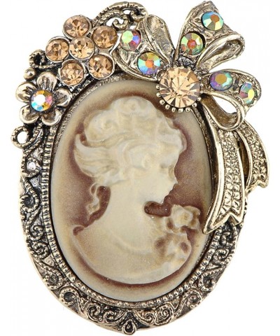 Vintage Inspired Crystal Rhinestone Victorian Lady Cameo Brooch Pin Maiden Flower Ribbon Bow Pendant Gold $10.57 Brooches & Pins