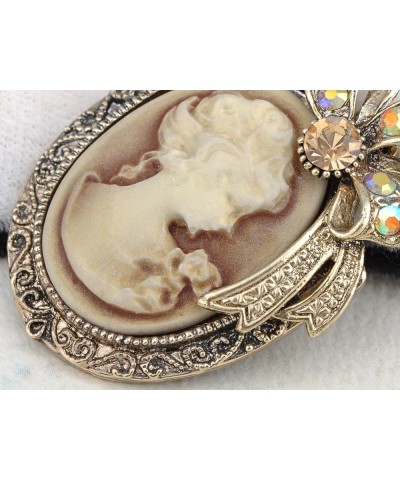 Vintage Inspired Crystal Rhinestone Victorian Lady Cameo Brooch Pin Maiden Flower Ribbon Bow Pendant Gold $10.57 Brooches & Pins