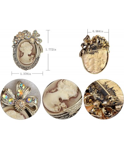 Vintage Inspired Crystal Rhinestone Victorian Lady Cameo Brooch Pin Maiden Flower Ribbon Bow Pendant Gold $10.57 Brooches & Pins