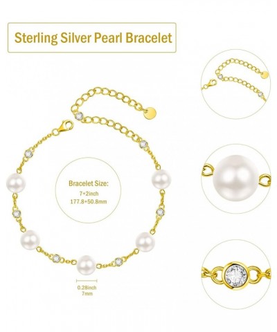 Pearl Bracelet S925 Sterling Silver Pearl Bracelets for Women Pearl Jewelry Gifts for Women Girls with Gift Box Gold $26.65 B...