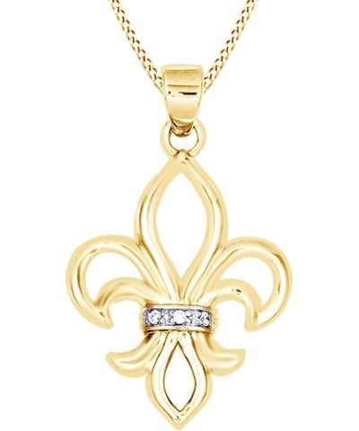 Round Cut White Cubic Zirconia Fleur-De-Lis Pendant in 14K Gold Over Sterling Silver yellow-gold-plated-silver $16.48 Necklaces