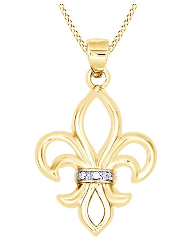 Round Cut White Cubic Zirconia Fleur-De-Lis Pendant in 14K Gold Over Sterling Silver yellow-gold-plated-silver $16.48 Necklaces