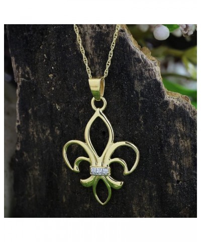 Round Cut White Cubic Zirconia Fleur-De-Lis Pendant in 14K Gold Over Sterling Silver yellow-gold-plated-silver $16.48 Necklaces