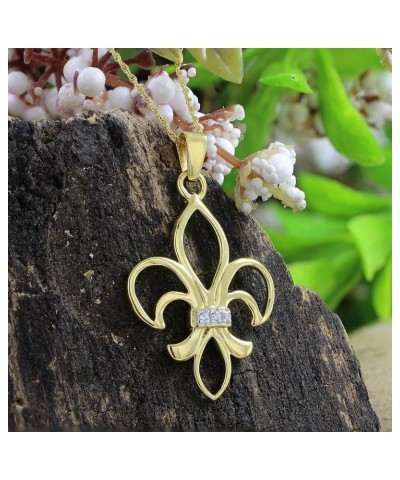 Round Cut White Cubic Zirconia Fleur-De-Lis Pendant in 14K Gold Over Sterling Silver yellow-gold-plated-silver $16.48 Necklaces