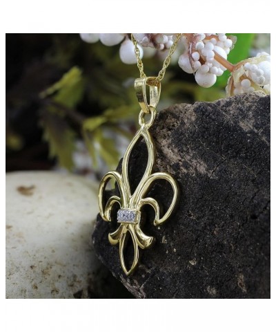 Round Cut White Cubic Zirconia Fleur-De-Lis Pendant in 14K Gold Over Sterling Silver yellow-gold-plated-silver $16.48 Necklaces