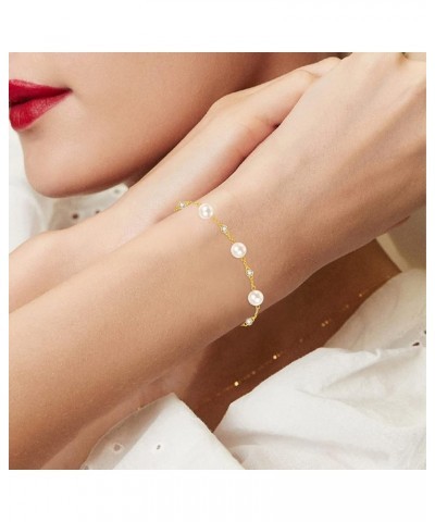 Pearl Bracelet S925 Sterling Silver Pearl Bracelets for Women Pearl Jewelry Gifts for Women Girls with Gift Box Gold $26.65 B...