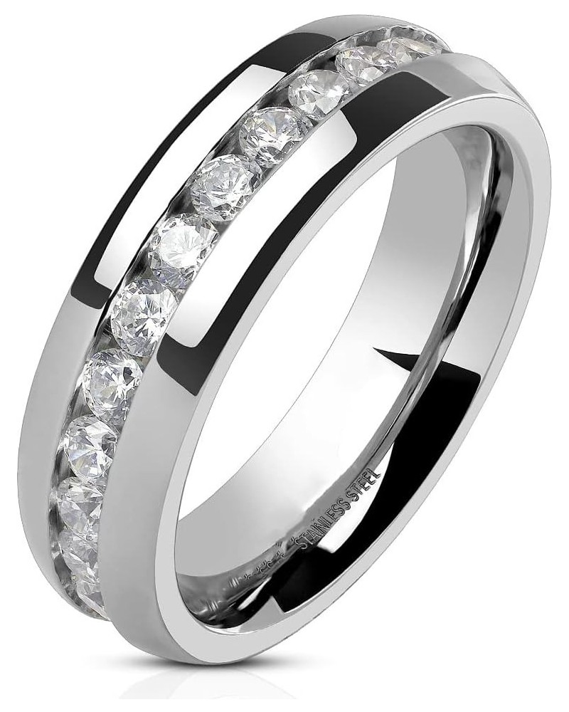 Marimor Jewelry Round Cut Cubic Zirconia Stainless Steel Eternity Wedding Ring Band (4-8mm Wide) Size 4.5-13 Width 6mm Size 1...