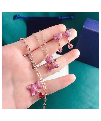 Original Fashion Bridal Jewelry Set Charm Luxury Crystal Pink Bear Necklace Earrings Bracelet Women's Gift 5368426 Necklace $...