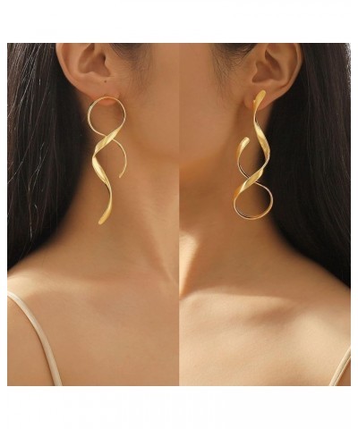 Spiral Silver Drop Earrings Geometric Gold Statement Earrings Long Dangle Earrings Asymmetrical Abstract Earrings for Women F...