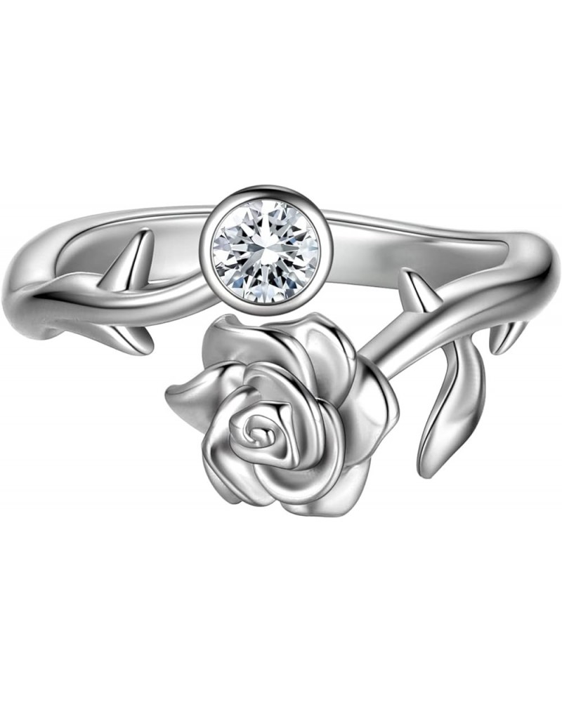 Rose Adjustable Rings Silver/Black Gun Plated Rose Flower Love Open Ring Elegant Wedding Engagement Jewelry Gifts for Women R...