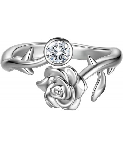 Rose Adjustable Rings Silver/Black Gun Plated Rose Flower Love Open Ring Elegant Wedding Engagement Jewelry Gifts for Women R...