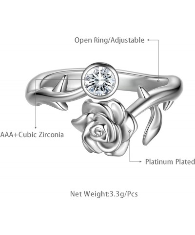 Rose Adjustable Rings Silver/Black Gun Plated Rose Flower Love Open Ring Elegant Wedding Engagement Jewelry Gifts for Women R...