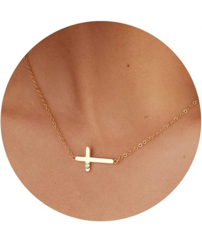 Cross Necklace 14K Gold Plated Elegant Dainty Pendant Choker Necklace Sideways Minimalist Simple Tiny Necklace Trendy Jewelry...