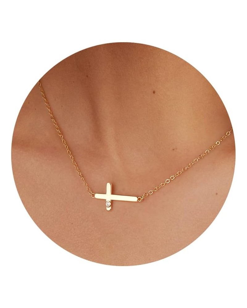 Cross Necklace 14K Gold Plated Elegant Dainty Pendant Choker Necklace Sideways Minimalist Simple Tiny Necklace Trendy Jewelry...