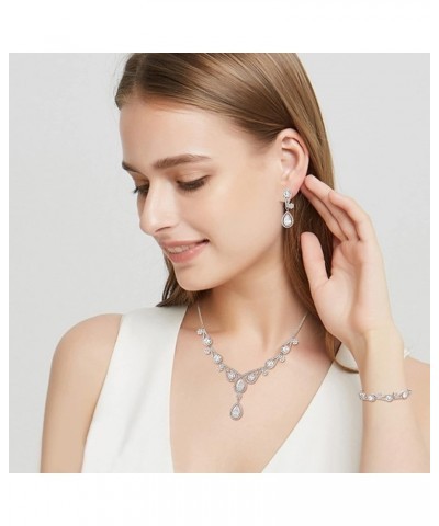 Women's CZ Lots Hollow-Out Teardrop Necklace Earrings Bracelet Set Silver-Tone Clear $20.89 Jewelry Sets